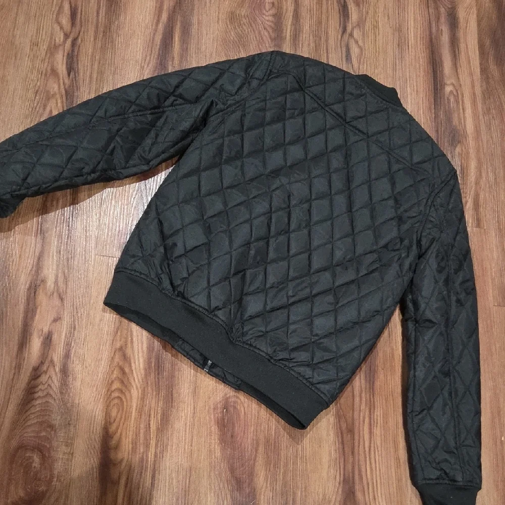 LON NYC Across The Pond Classic Black Quilted Bomber Jacket Size Small - Picture 8 of 9